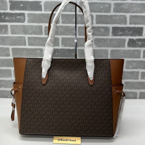 Michael Kors Gilly Tote Large Color Block Leather MK Logo Tote Bag Luggage Multi - Picture 5 of 11